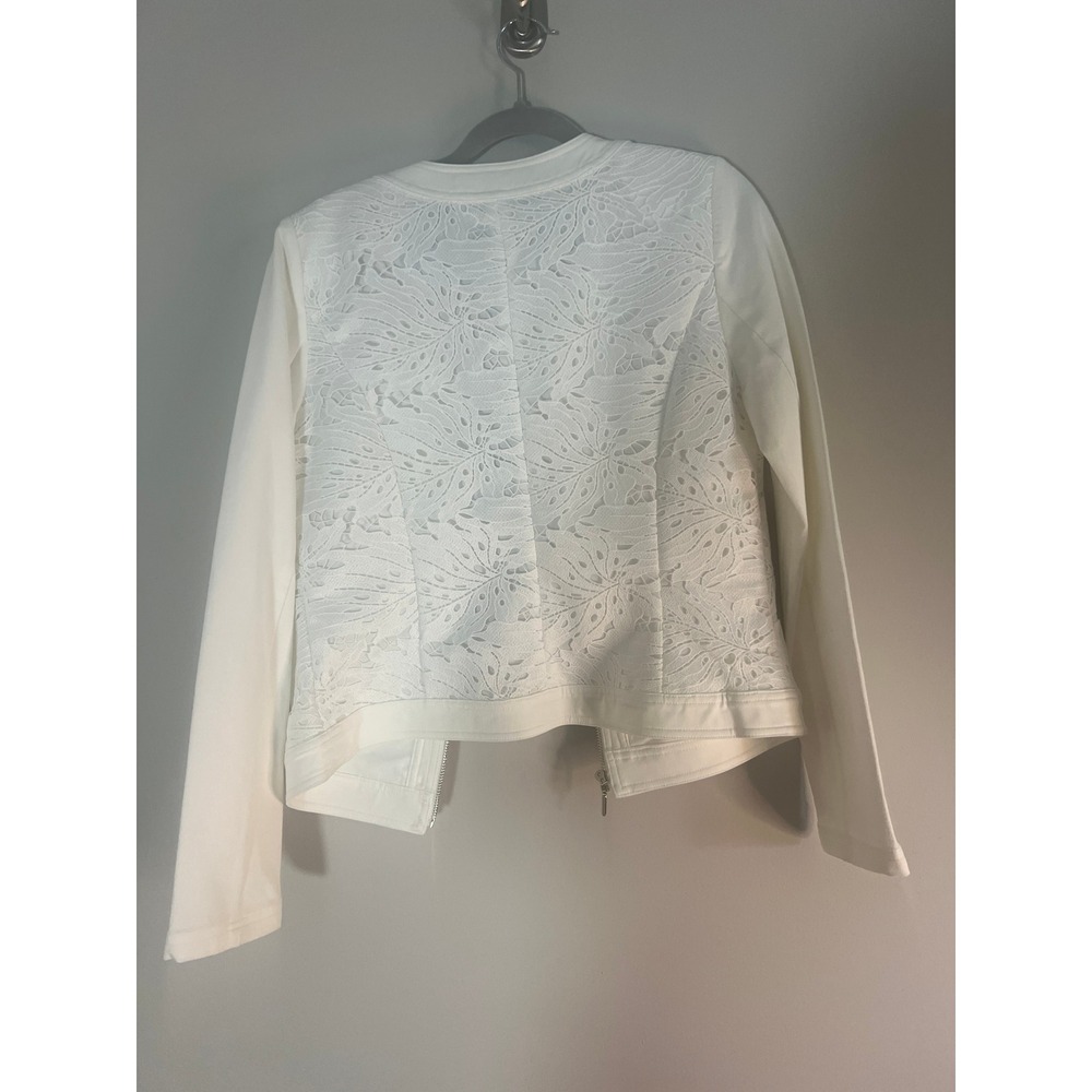 White House Black Market White Floral Eyelet Lace Zip Front Jacket Womens 8 - Picture 3 of 7